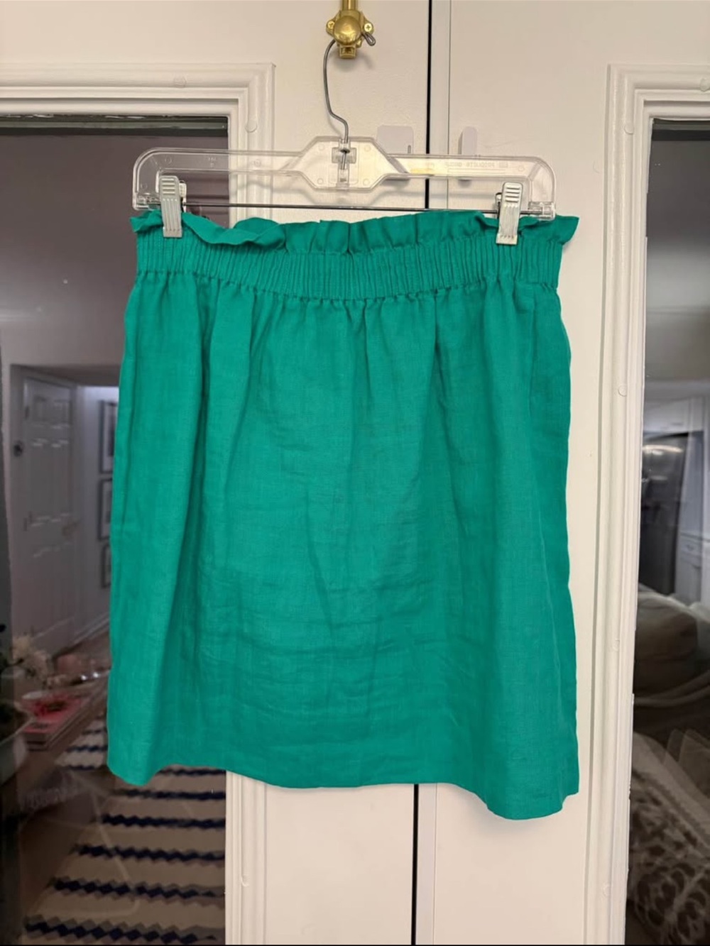 J. Crew Green Smocked-Waist Mini Skirt